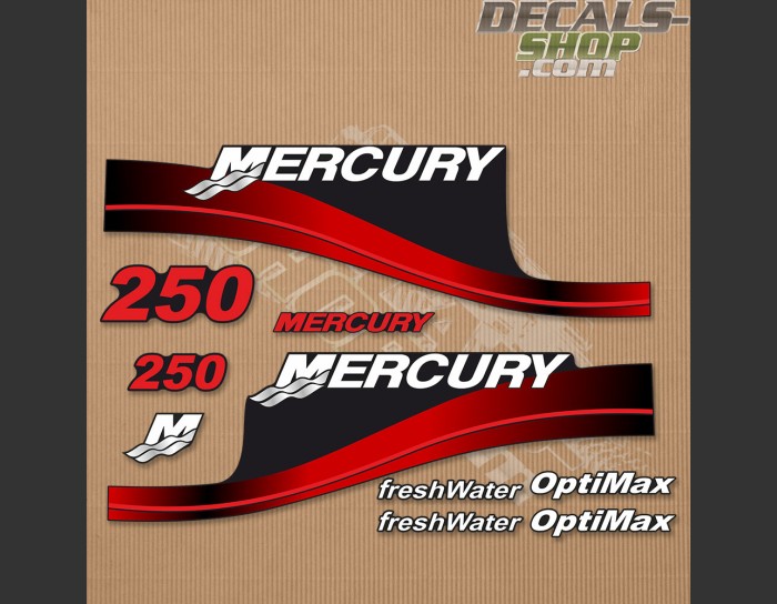 Mercury 250HP Optimax Freshwater Outboard Decal Kit RED